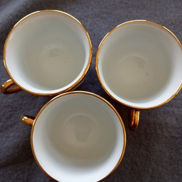 Vintage Tea Cups Dragon Phoenix  Chinese Gold Trim 3 Piece Tea Cups - Picture 7 of 7